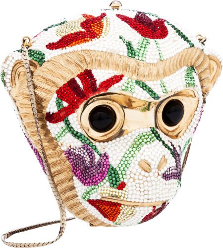 Judith Leiber Full Bead Brown Monkey Crystal Min: Judith Leiber Full Bead Brown Monkey Crystal Minaudiere Evening Bag Very Good Con