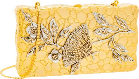 Judith Leiber Half Bead Gold Crystal Box Evening: Judith Leiber Half Bead Gold Crystal Box Evening Clutch Bag Very Good to Excellent Cond