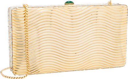 Judith Leiber Half Bead Gold Crystal Rectangular: Judith Leiber Half Bead Gold Crystal Rectangular Evening Clutch Bag Excellent Condition