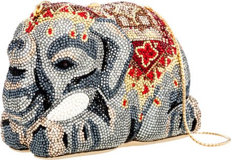 Judith Leiber Full Bead Gray, White & Red Crysta: Judith Leiber Full Bead Gray, White & Red Crystal Elephant Minaudiere Evening Bag Prist