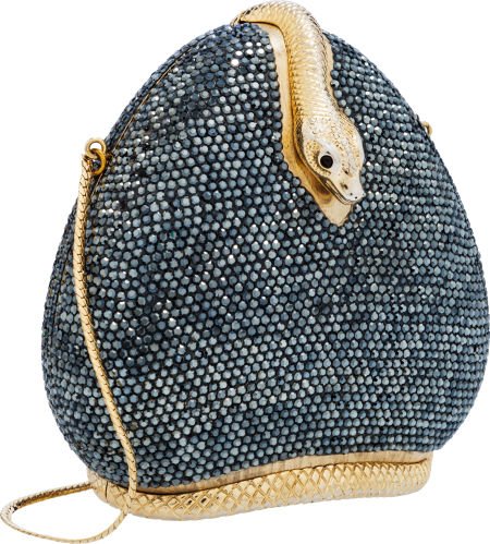 Judith Leiber Full Bead Gray Crystal Snake Minau: Judith Leiber Full Bead Gray Crystal Snake Minaudiere Evening Bag Excellent Condition</