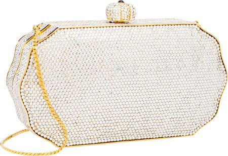 Judith Leiber Full Bead Silver Minaudiere Evenin: Judith Leiber Full Bead Silver Minaudiere Evening Bag Excellent Condition 