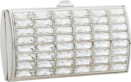 Judith Leiber Full Bead Silver Crystal Minaudier: Judith Leiber Full Bead Silver Crystal Minaudiere Evening Bag Very Good to Excellent Co