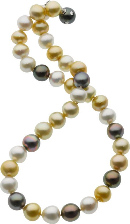 South Sea Cultured Pearl, Diamond, White Gold Ne: South Sea Cultured Pearl, Diamond, White Gold Necklace, Donna Vock The necklace is compose