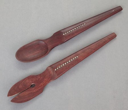 A MARRIED TWO PIECE WILLIAM SPRATLING MEXICAN SI: A MARRIED TWO PIECE WILLIAM SPRATLING MEXICAN SILVER AND ROSEWOOD SALAD SERVING SET W
