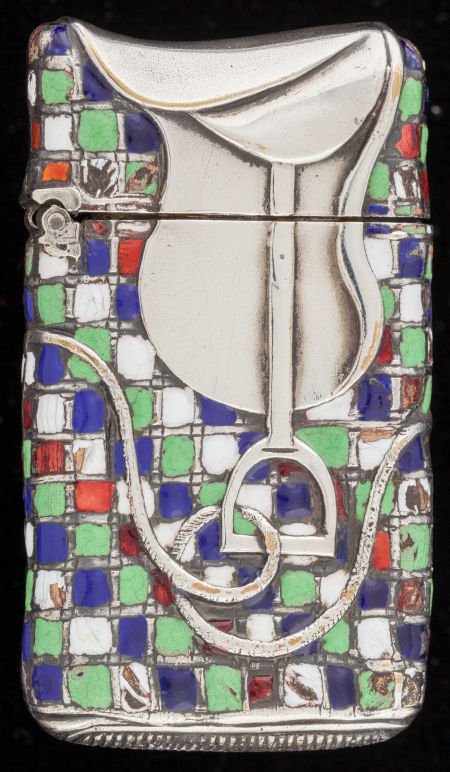 AN AMERICAN SILVER AND ENAMEL MATCH SAFE, ATTRIB: AN AMERICAN SILVER AND ENAMEL MATCH SAFE, ATTRIBUTED TO BATTIN Battin & Co., Newark, New Je