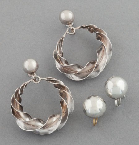 TWO PAIRS OF WILLIAM SPRATLING MEXICAN SILVER EA: TWO PAIRS OF WILLIAM SPRATLING MEXICAN SILVER EARRINGS William Spratling, Taxco, Mexi