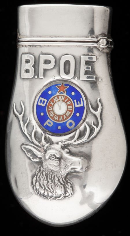 A SIMONS SILVER AND ENAMEL MATCH SAFE Simons Br: A SIMONS SILVER AND ENAMEL MATCH SAFE Simons Brothers, Philadelphia, Pennsylvania, 18