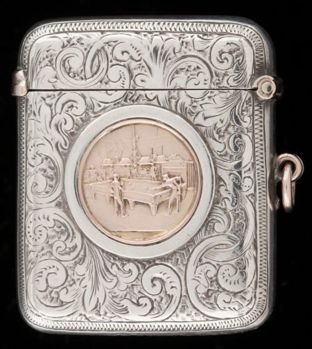 A BIRMINGHAM SILVER AND 10K GOLD MATCH SAFE Make: A BIRMINGHAM SILVER AND 10K GOLD MATCH SAFE Maker unknown, circa 1900 Marks: (lion passa