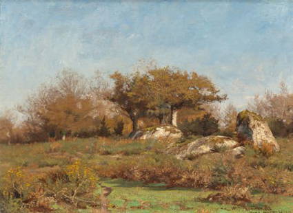 WILLIAM LAMB PICKNELL (American, 1854-1897) Pont: WILLIAM LAMB PICKNELL (American, 1854-1897)Pont Aven, 1886Oil on canvas15-1/2 x 21 inches (39.4 x 53.3 cm)Signed, titled and dated lower right: Wm. L. Picknell / Pont Aven / 1886THE