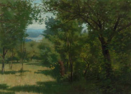 JOE EVANS (American, 1857-1898) Forest Opening w: JOE EVANS (American, 1857-1898)Forest Opening with Lake in the Distance, 1884