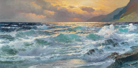 ALEXANDER DZIGURSKI (Russian/American, 1911-1995: ALEXANDER DZIGURSKI (Russian/American, 1911-1995)Crashing Waves, California Coast</