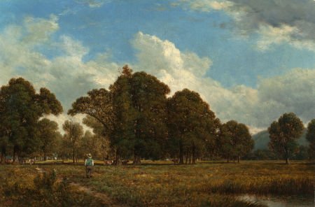 DAVID JOHNSON (American, 1827-1908) A Farm on th: DAVID JOHNSON (American, 1827-1908)A Farm on the Genesee RiverOil on canvas
