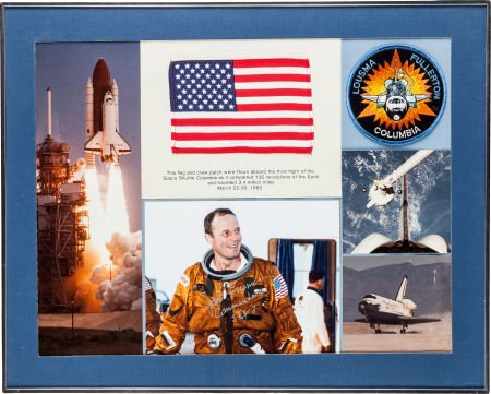 Space Shuttle Columbia (STS-3) Flown American Fl: Space Shuttle Columbia (STS-3) Flown American Flag and Crew