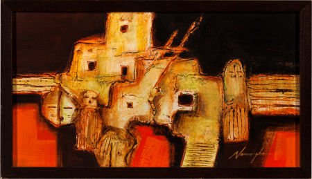 DAN NAMINGHA, HOPI (b. 1950) Hopi Village and Sp: DAN NAMINGHA, HOPI (b. 1950)Hopi Village and Spiritsc. 1980 a