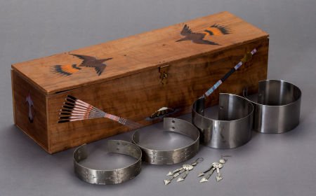 A KIOWA PEYOTE BOX WITH CONTENTS George "Dutch": A KIOWA PEYOTE BOX WITH CONTENTSGeorge "Dutch" Silverhornc. 1900painted