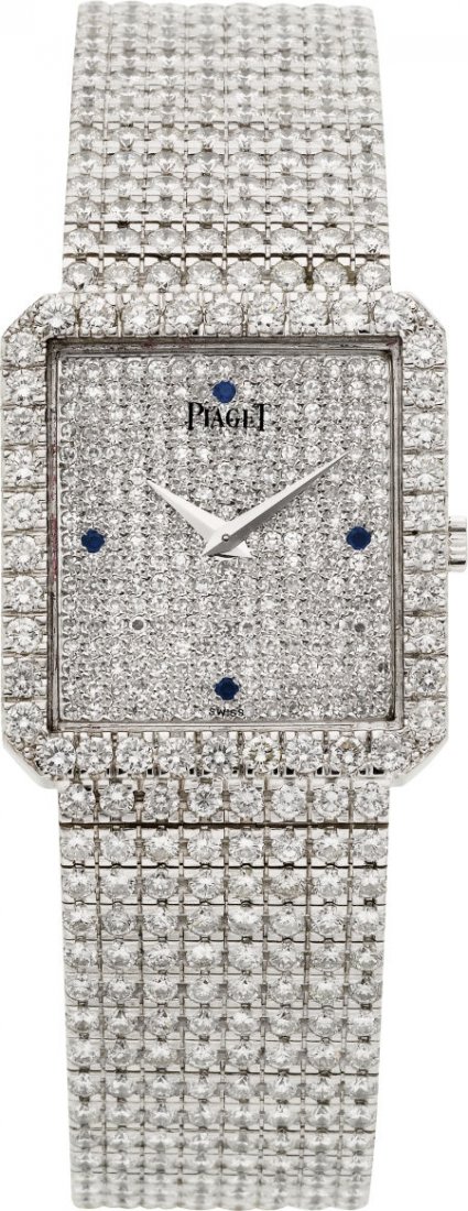 Piaget Protocole Exceptional 18k White Gold Diam: Piaget Protocole Exceptional 18k White Gold Diamond & Sapphire Wristwatch Case: 18k white