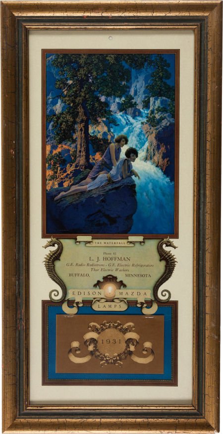 Maxfield Parrish: 1931 Small Edison Mazda Lamps: Maxfield Parrish: 1931 Small Edison Mazda Lamps Calendar "The Waterfall." This calendar i