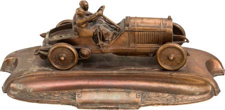 Vintage Copper Race Car Desk Pen Set: Vintage Copper Race Car Desk Pen Set This copper race car serves as a pen holder with two