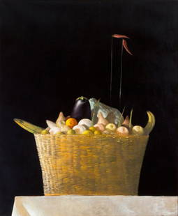 JULIO LARRAZ (Cuban/American, b. 1944) Flying Co: JULIO LARRAZ (Cuban/American, b. 1944)Flying Colors, 1978Oil on canvas80-1/4 x 66 inches (203.8 x 167.6 cm)Signed, titled and dated verso Alternate Artist Spellings: "Julio Larraz",