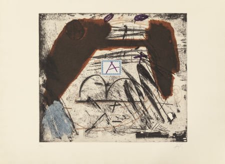 ANTONI TÀPIES (Spanish, 1923-2012) Ailes, 1976 E: ANTONI TÀPIES (Spanish, 1923-2012) Ailes, 1976 Etching in colors 23-1/2 x