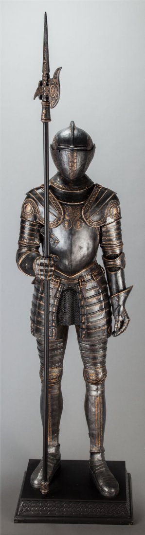 A CONTINENTAL WOODEN SUIT OF ARMOR MODEL, 19th c: A CONTINENTAL WOODEN SUIT OF ARMOR MODEL, 19th century 77 inches tall (195.6 cm) (incl