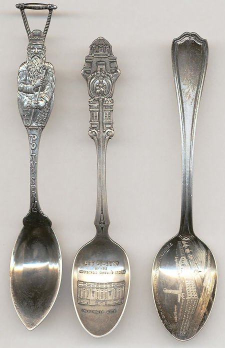 A GROUP OF THREE AMERICAN SILVER ADVERTISING SPO: A GROUP OF THREE AMERICAN SILVER ADVERTISING SPOONS, Various makers, circa 1900 Marks: