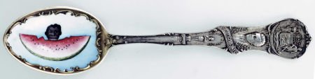 AN AMERICAN SILVER, GILT AND ENAMEL BLACK AMERIC: AN AMERICAN SILVER, GILT AND ENAMEL BLACK AMERICANA SOUVENIR SPOON, Watson Company, Attle