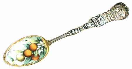 AN AMERICAN SILVER, GILT AND ENAMEL FLORIDA SOUV: AN AMERICAN SILVER, GILT AND ENAMEL FLORIDA SOUVENIR SPOON, Watson Company, Attleboro, Ma