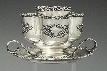 AN AMERICAN SILVER AND GILT SMOKING STAND, Maker: AN AMERICAN SILVER AND GILT SMOKING STAND, Maker unidentified, circa 1890 Marks: (effa