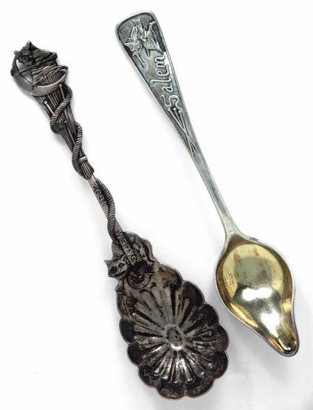 TWO AMERICAN SILVER AND GILT SALEM WITCH SOUVENI: TWO AMERICAN SILVER AND GILT SALEM WITCH SOUVENIR SPOONS, Gorham Manufacturing Co., Provi