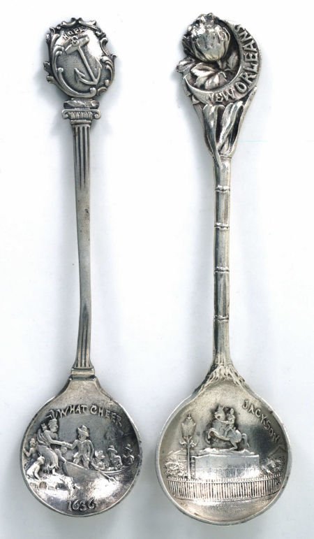 TWO AMERICAN SILVER SOUVENIR SPOONS, Gorham Manu: TWO AMERICAN SILVER SOUVENIR SPOONS, Gorham Manufacturing Co., Providence, Rhode Island,