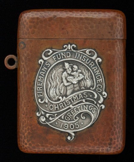 AN AMERICAN COPPER AND SILVER MATCH SAFE, Attrib: AN AMERICAN COPPER AND SILVER MATCH SAFE, Attributed to Shreve & Co., San Francisco, Cali