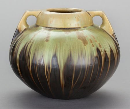 AN AMERICAN GLAZED EARTHENWARE TWO HANDLED VASE,: AN AMERICAN GLAZED EARTHENWARE TWO HANDLED VASE, Fulper Pottery Company, Flemington, New