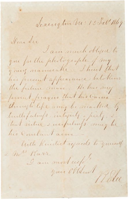 Robert E. Lee Autograph Letter Signed: Robert E. Lee Autograph Letter Signed "R E Lee." One page, 5.25" x 8", Lexingt
