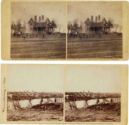 Civil War Stereoviews (Two) of Fredericksburg, V: Civil War Stereoviews (Two) of Fredericksburg, Virginia, by Alexander Gardner. Both light yel