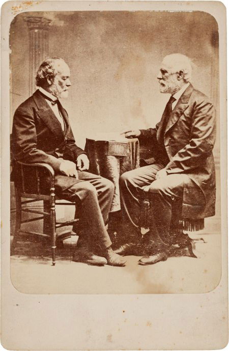 Robert E. Lee and Joseph E. Johnston Cabinet Car: Robert E. Lee and Joseph E. Johnston Cabinet Card. Measuring 4.25" x 6.5", the two leadin