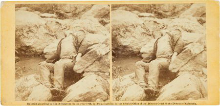 Civil War Stereoview of "All Over Now - Confeder: Civil War Stereoview of "All Over Now - Confederate Sharp-Shooter at Foot of Round Top, Gettysburg" by