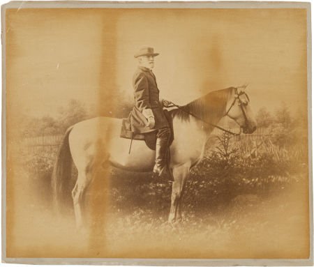 Robert E. Lee: Albumen Photograph of Lee on Trav: Robert E. Lee: Albumen Photograph of Lee on Traveller. Measuring 12" x 10.25", this iconi