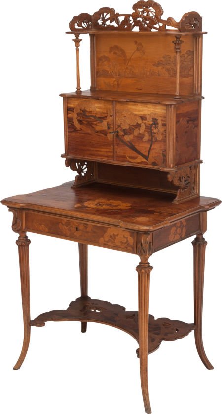 A GALLÉ MARQUETRY LADY'S WRITING DESK, Émile Gal: A GALLÉ MARQUETRY LADY'S WRITING DESK, Émile Gallé, Nancy, France, circa 1890 Marks: <