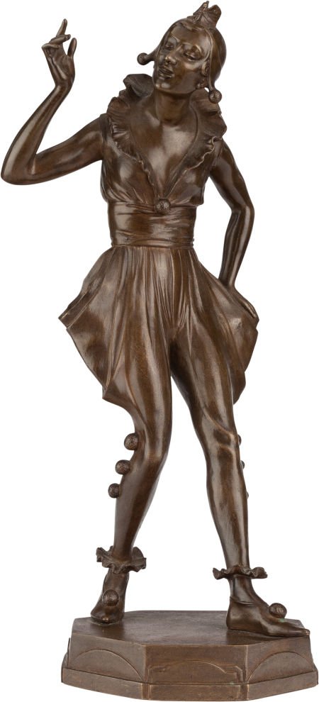 AN ENGLISH ART DECO PATINATED BRONZE FIGURE, cas: AN ENGLISH ART DECO PATINATED BRONZE FIGURE, cast by Elkington & Co., Birmingham, England