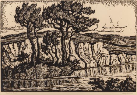 BIRGER SANDZÉN (American, 1871-1954) Sunshine Cr: BIRGER SANDZÉN (American, 1871-1954) Sunshine Creek Linocut on paper 12-1/