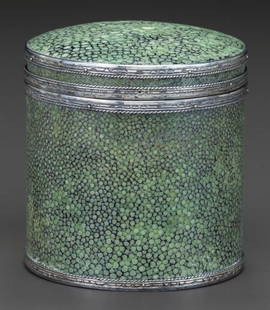 A SILVER MOUNTED SHAGREEN BOX, Attributed to Joh: A SILVER MOUNTED SHAGREEN BOX, Attributed to John Paul Cooper, 20th century3-5/8 inch