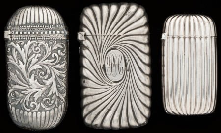 THREE GORHAM SILVER AND SILVER GILT MATCH SAFES,: THREE GORHAM SILVER AND SILVER GILT MATCH SAFES, Providence, Rhode Island, circa 1892-189