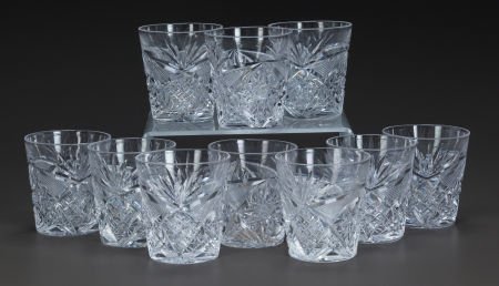 A SET OF TEN CUT-GLASS SHOT GLASSES, 20th centur: A SET OF TEN CUT-GLASS SHOT GLASSES, 20th century 2-1/4 inches high (5.7 cm)