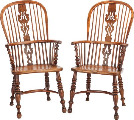 A PAIR OF WINDSOR ARMCHAIRS, early 20th century : A PAIR OF WINDSOR ARMCHAIRS, early 20th century 42-1/2 x 21 x 24 inches (108.0 x 53.3