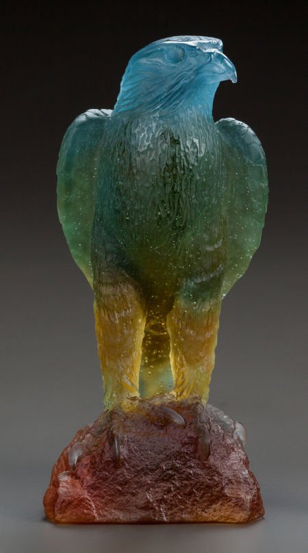 DAUM PATE-DE-VERRE GLASS EAGLE SCULPTURE, late 2: DAUM PATE-DE-VERRE GLASS EAGLE SCULPTURE, late 20th century Engraved: Daum, France, 06