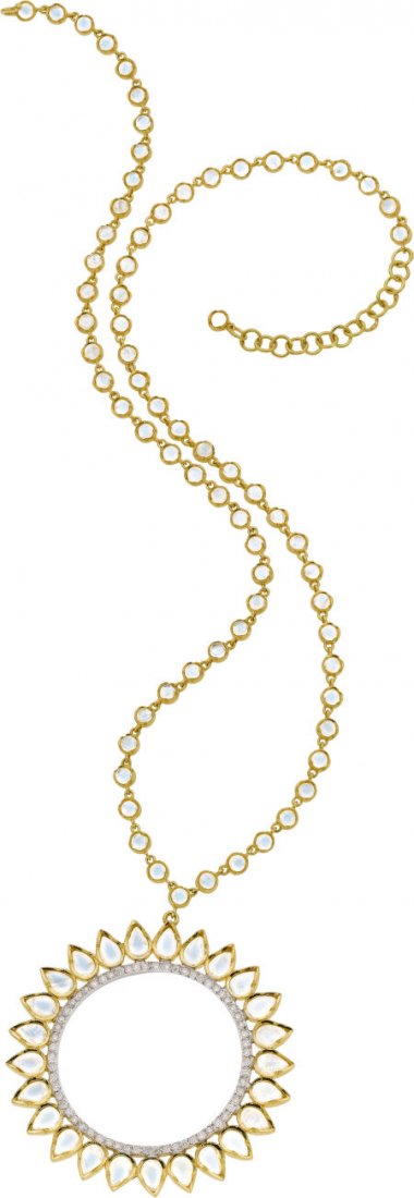 Irene Neuwirth Moonstone, Diamond, Gold Pendant-: Irene Neuwirth Moonstone, Diamond, Gold Pendant-Necklace 18k gold with moonstones and appr