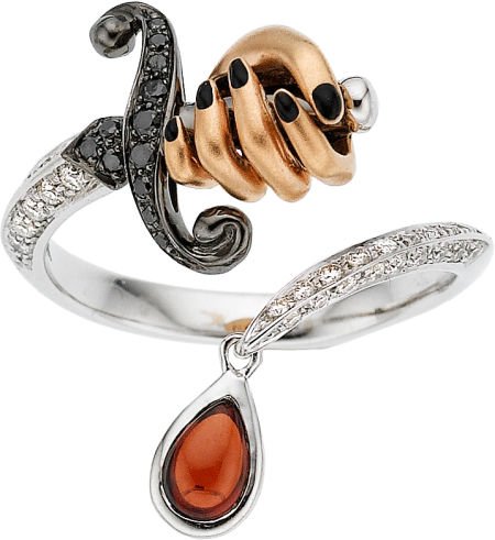 Stephen Webster Diamond, Garnet, Enamel, Gold Ri: Stephen Webster Diamond, Garnet, Enamel, Gold Ring The Hide the Evidence r