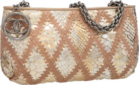Chanel Metallic Gold Python Shoulder Bag with Gu: Chanel Metallic Gold Python Shoulder Bag with Gunmetal Hardware Very Good Condition<